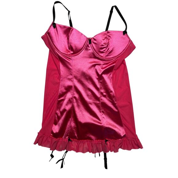 Dreamgirl Other - Y2K Pink Satin Dreamgirl Bustier Mini Dress Lingerie Slip Garter Babydoll 1 XL